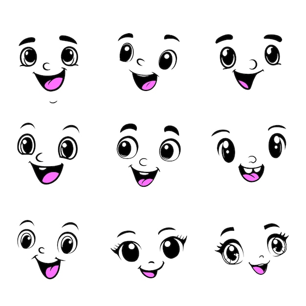 Vector cartoon emoticon with different emotions and face Kawaii set of Japanese emoticons