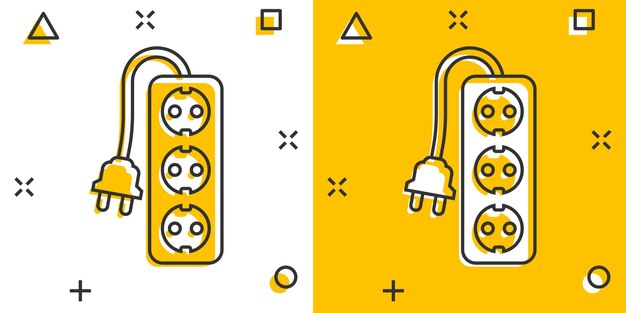 Vector cartoon extension cord sign icon in comic style Electric power socket sign illustration pictogram Power socket business splash effect concept