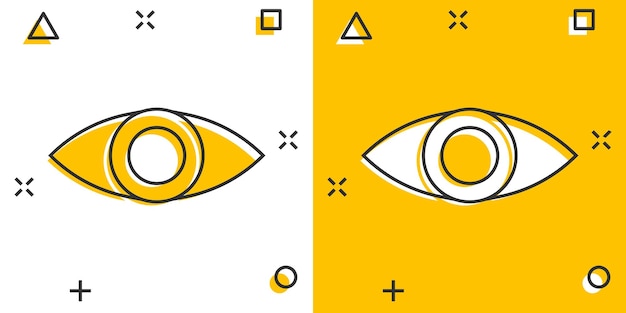 Vector cartoon eye icon in comic style Eyeball look sign illustration pictogram Eye business splash effect concept