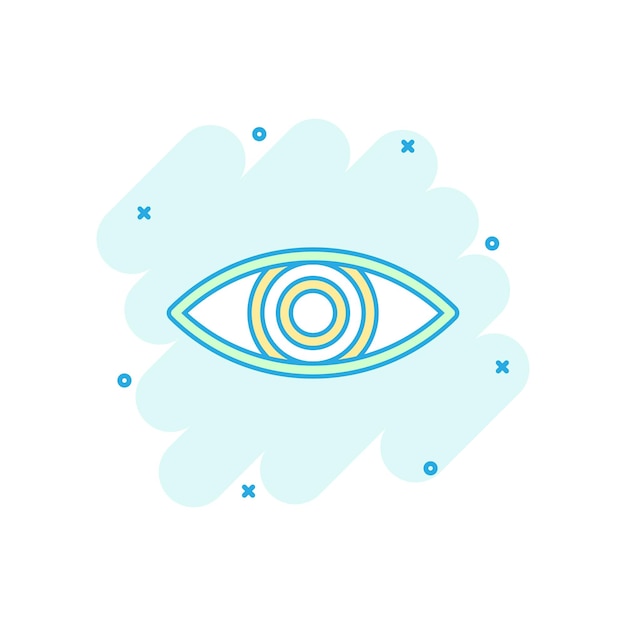 Vector vector cartoon eye icon in comic style eyeball look sign illustration pictogram eye business splash effect concept