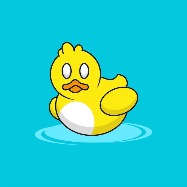 vector cartoon of front rubber duck in water on blue background