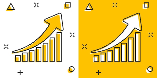 Vector cartoon growth chart icon in comic style Grow diagram sign illustration pictogram Increase arrow business splash effect concept