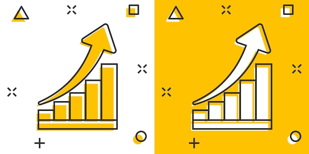 Vector cartoon growth chart icon in comic style Grow diagram sign illustration pictogram Increase arrow business splash effect concept