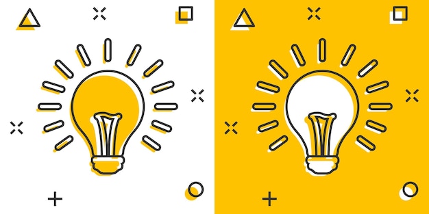 Vector cartoon halogen lightbulb icon in comic style Light bulb sign illustration pictogram Idea business splash effect concept