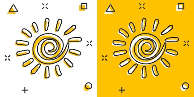 Vector cartoon hand drawn sun icon in comic style Sun sketch doodle illustration pictogram Handdrawn sunshine business splash effect concept