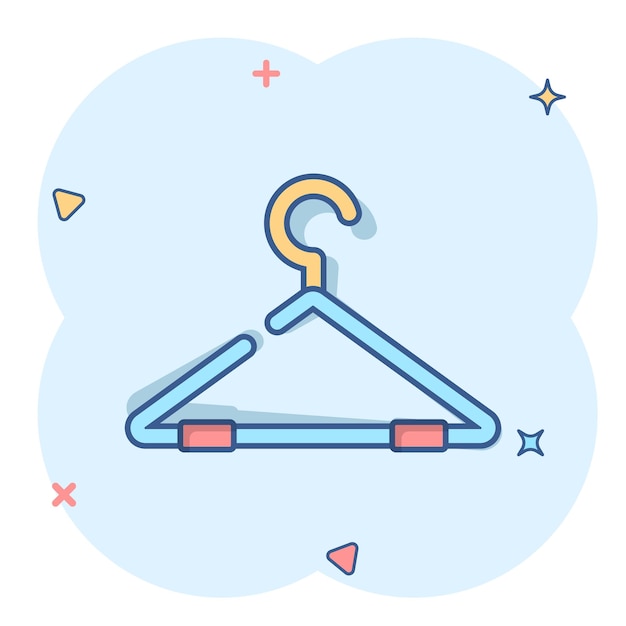 Vector cartoon hanger icon in comic style Wardrobe hander sign illustration pictogram Hanger business splash effect concept