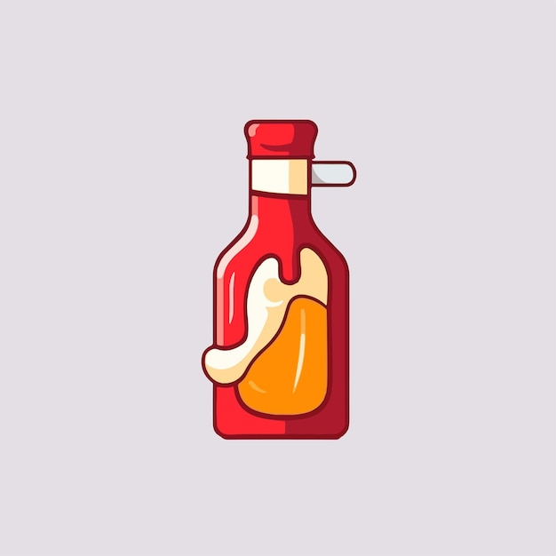 Vector cartoon icon illustration of a bottle of tomato chili sauce flat style for sweet and spicy