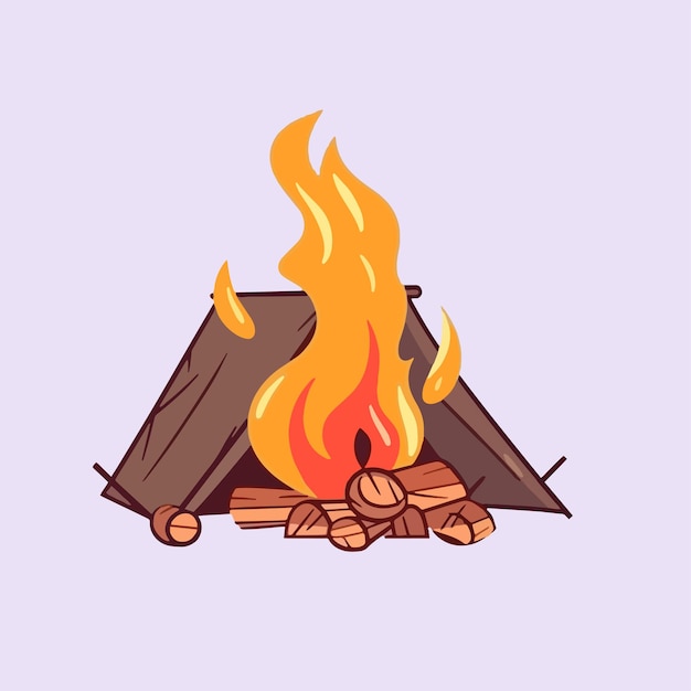 Vector cartoon icon illustration of a campfire with a flat design for firewood