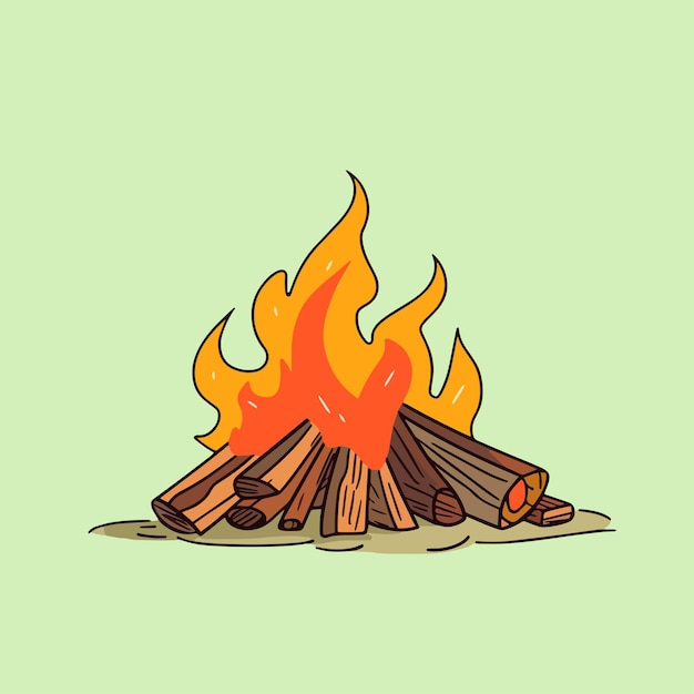 Vector cartoon icon illustration of a campfire with a flat design for firewood