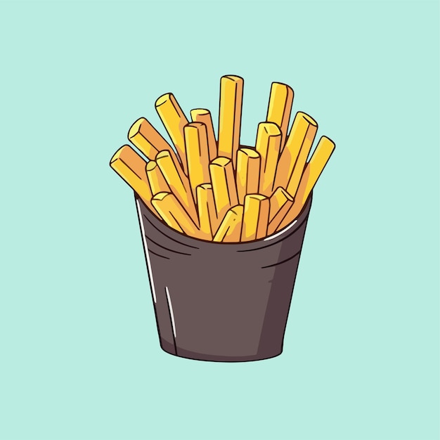 Vector vector cartoon icon illustration of french fries in a box with a flat design for carbohydrate food