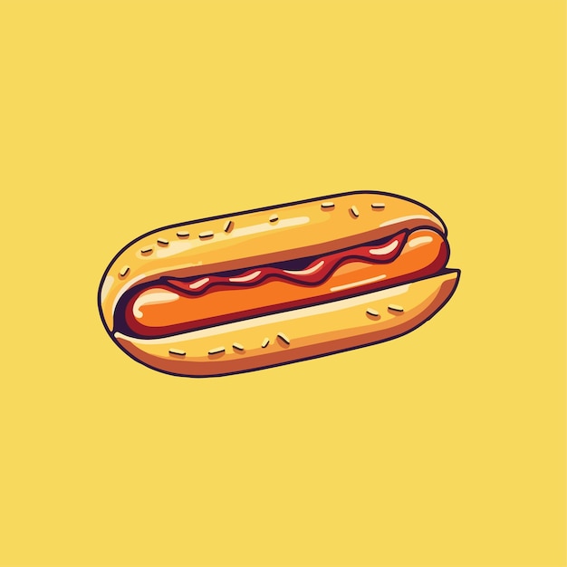 Vector cartoon icon illustration of a hotdog flat design for spicy bread and sausage food with sauce