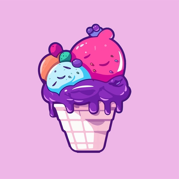 Vector cartoon icon illustration of an ice cream with a flat design for sweet and cold food