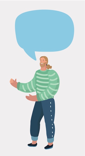 Vector cartoon illustratin of man Making Had Gestures and Talking Bubble speech above him Male charactes on white backround