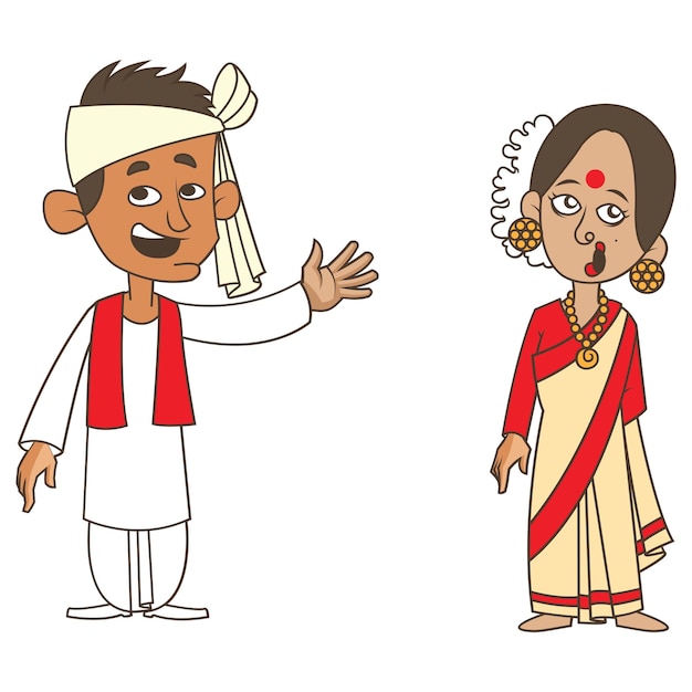 Vector cartoon illustration of Assam couple