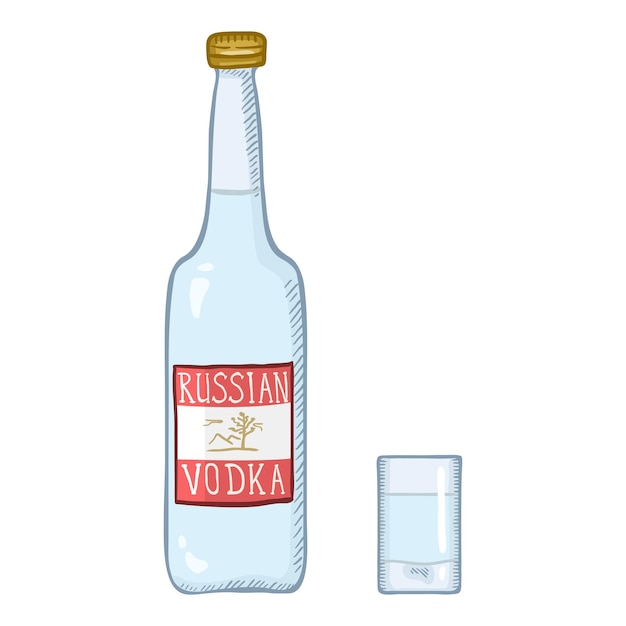 Vector Cartoon Illustration Bottle of Russian Vodka