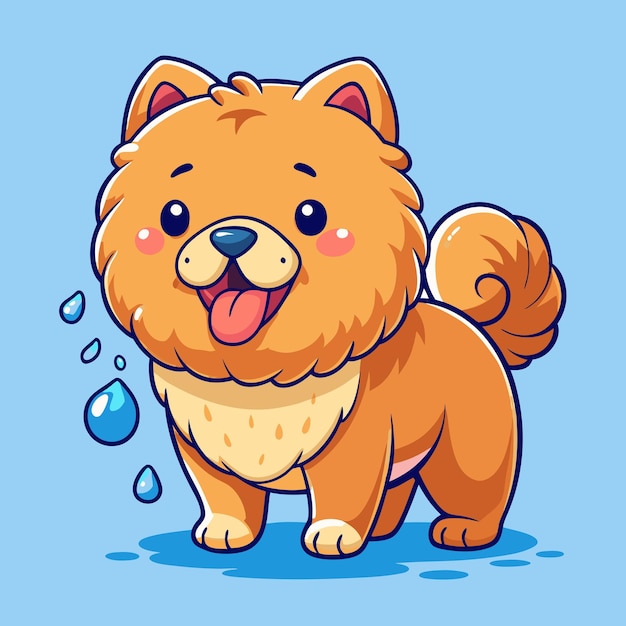 Vector vector cartoon illustration of chow chow puppy shaking off water dripping wet