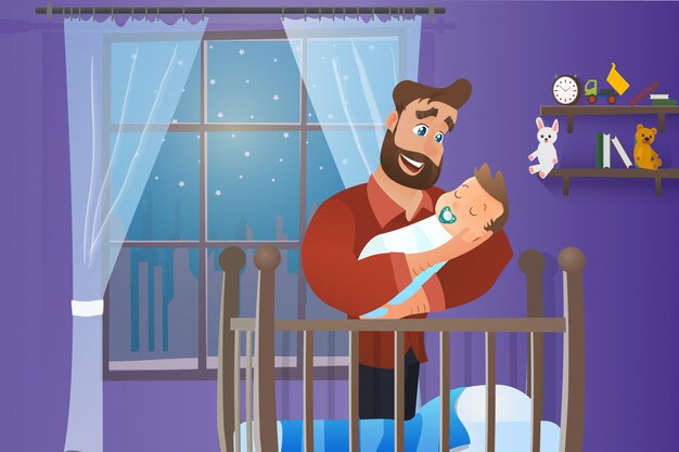 Vector vector cartoon illustration concept happy father