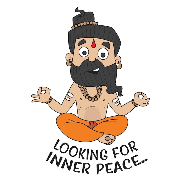 Vector vector cartoon illustration of cute baba ramdev saying looking for inner peace