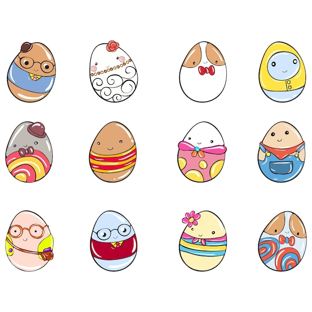 Vector cartoon illustration of cute egg set