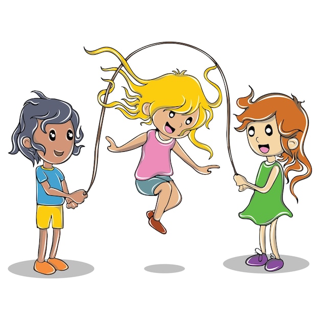 Vector cartoon illustration of cute girls playing