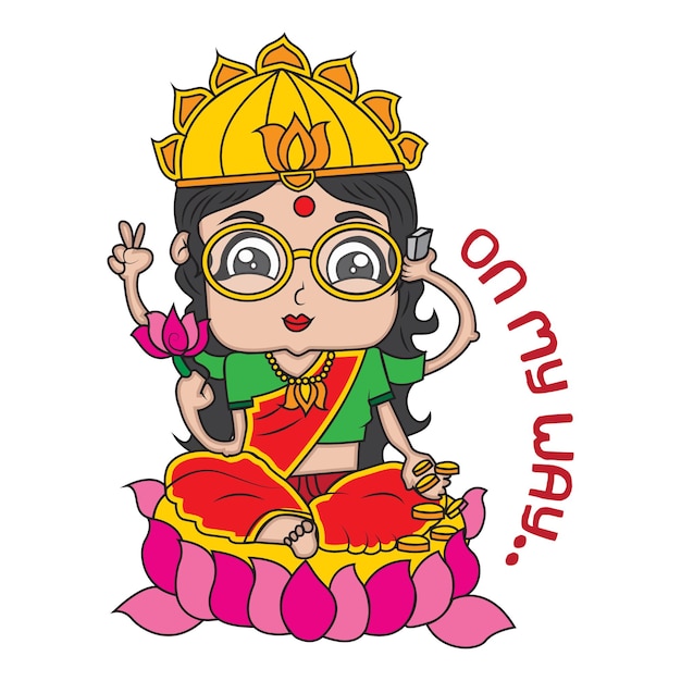 Vector cartoon illustration of cute goddess