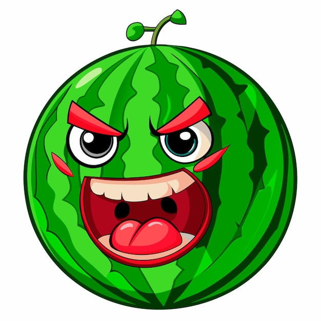 Vector cartoon illustration of An enraged watermelon on the white background