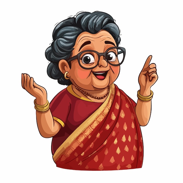 Vector Cartoon Illustration of Funny Iyer Aunty