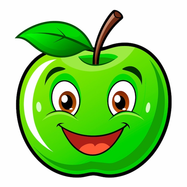 Vector cartoon illustration of A grinning green apple on the white background