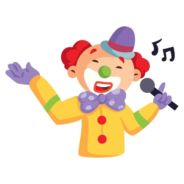 Vector cartoon illustration of joker is holding a mike and singing songs