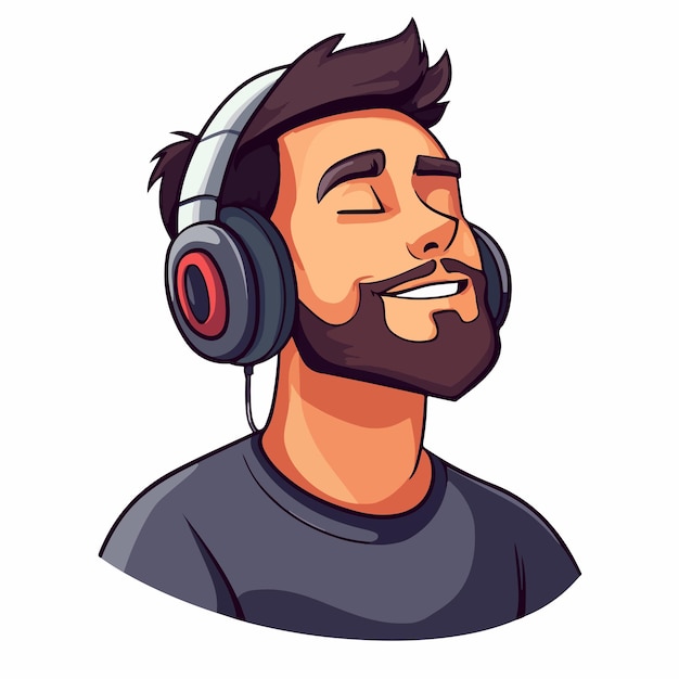 Vector Cartoon Illustration of Man Listening to Music