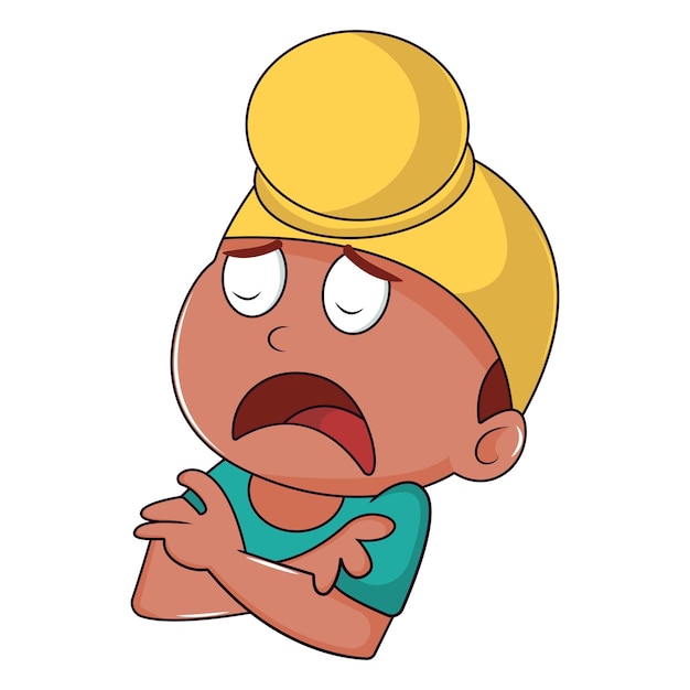 Vector cartoon illustration of Punjabi kid is upset