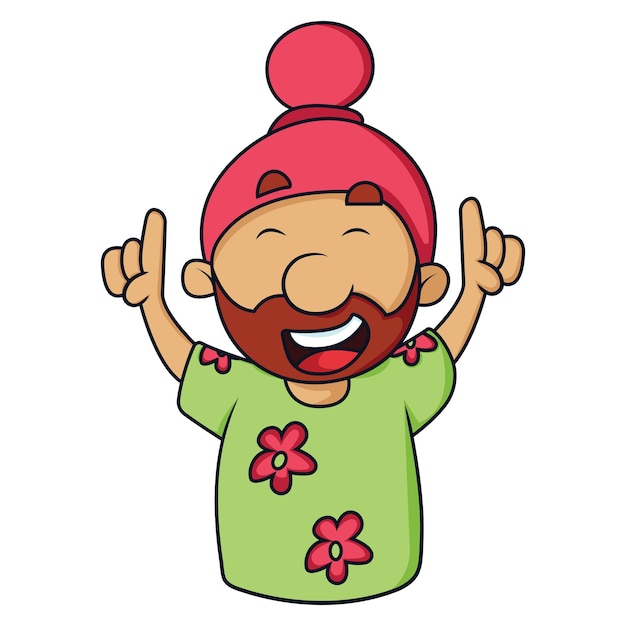 Vector cartoon illustration of Punjabi Sardar is dancing