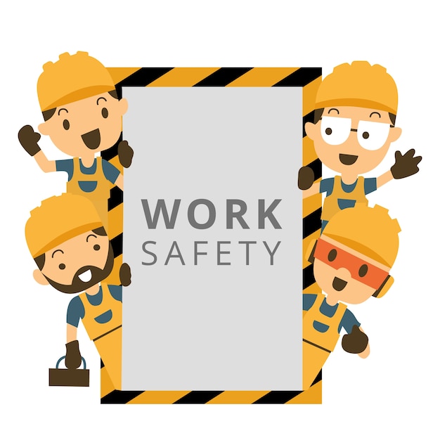 Vector Cartoon illustration of smiling construction.