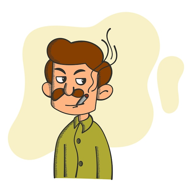 Vector cartoon illustration of Smoking man is smoking a cigarette and smiling