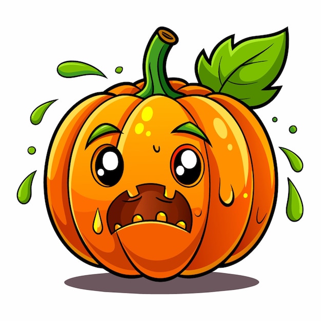 Vector cartoon illustration of A suffering pumpkin on the white background