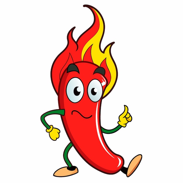 Vector cartoon illustration of a super hot chilli with fire