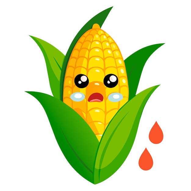 Vector cartoon illustration of A tearful corn cob