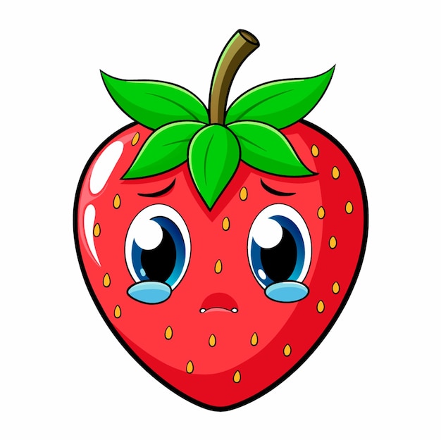 Vector cartoon illustration of A tearful strawberry on the white background