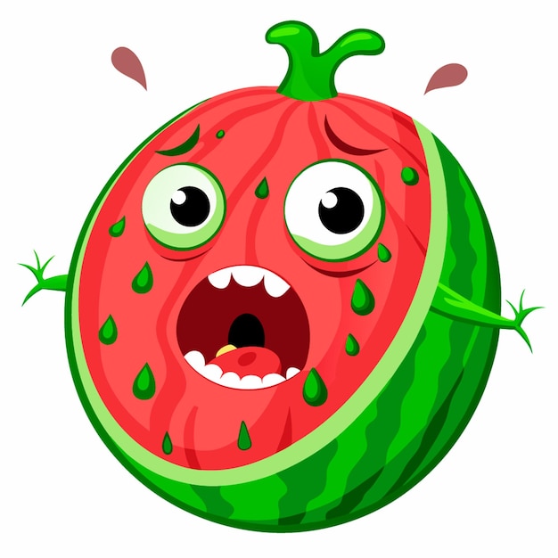 Vector cartoon illustration of A terrified watermelon on the white background