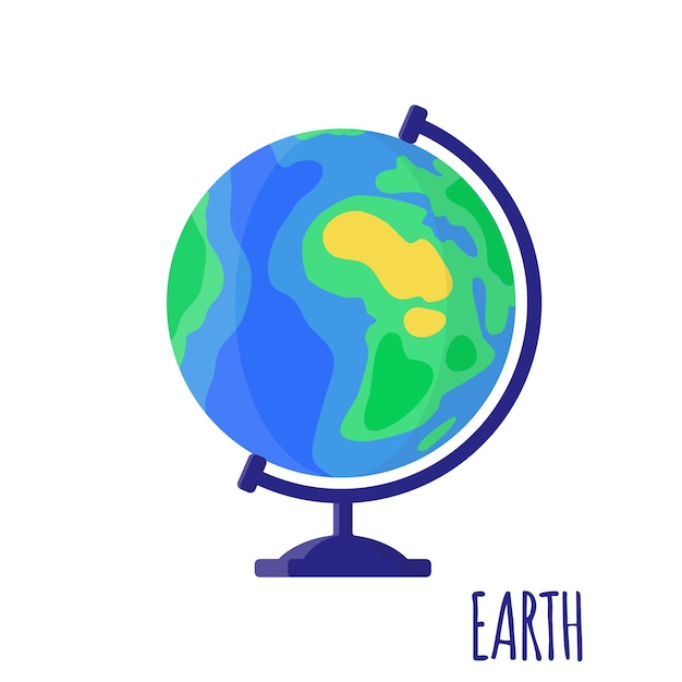 Vector cartoon illustration with desktop school Earth globe isolated on white background. Back to school