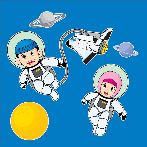 Vector cartoon illustration with moslem kids theme