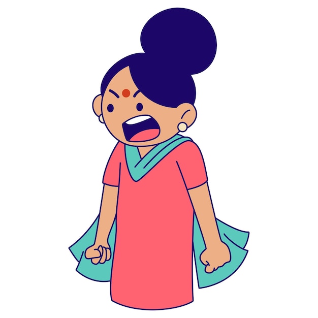 Vector cartoon illustration of woman is angry