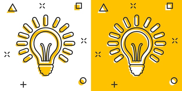 Vector cartoon light bulb icon in comic style Lighting electric sign illustration pictogram Idea lightbulb business splash effect concept