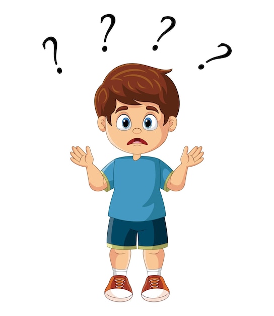 Vector cartoon little boy thinking with question mark