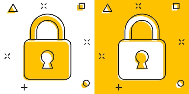 Vector cartoon lock icon in comic style Padlock locker sign illustration pictogram Padlock business splash effect concept