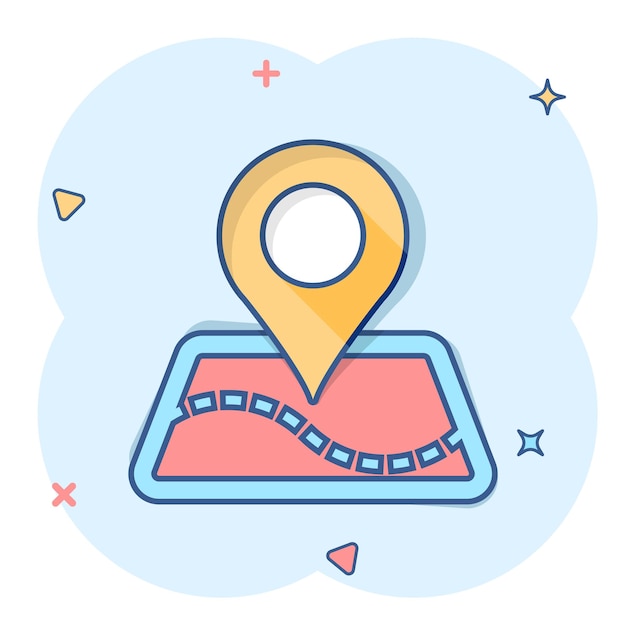 Vector cartoon map pointer icon in comic style Gps navigation mark illustration pictogram Pointer destination business splash effect concept