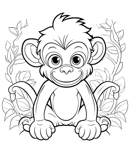 Vector cartoon monkey coloring page for kids