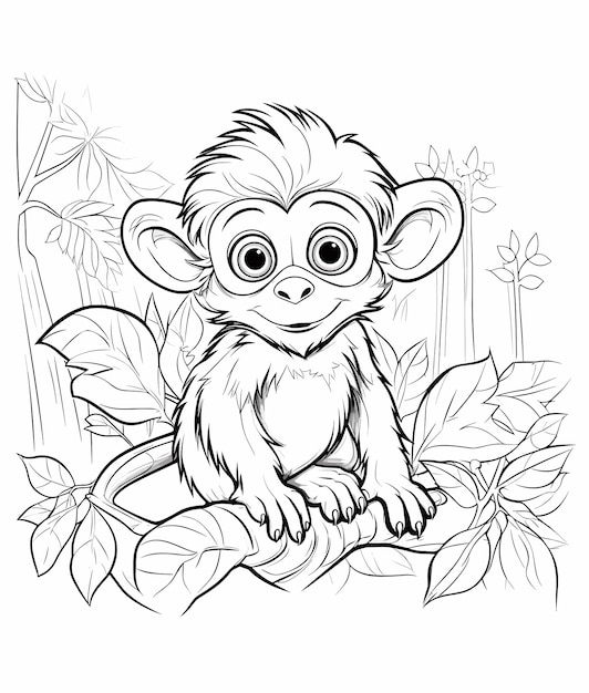 Vector cartoon monkey coloring page for kids