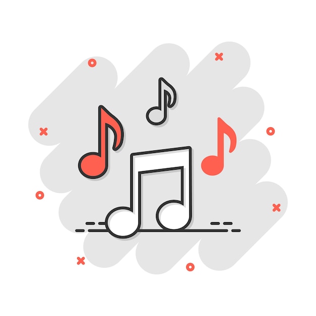 Vector cartoon music note icon in comic style Sound media concept illustration pictogram Audio note business splash effect concept