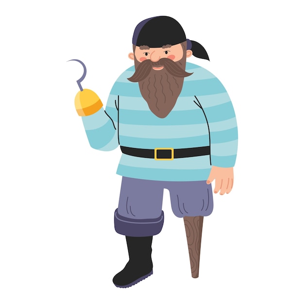 Vector cartoon onelegged pirate with hook Flat style character